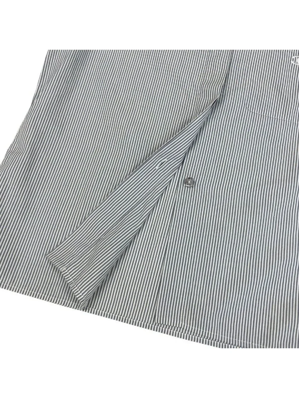 Chanel CC Logo Short Sleeve Striped Shirt 38 Gray White Cotton